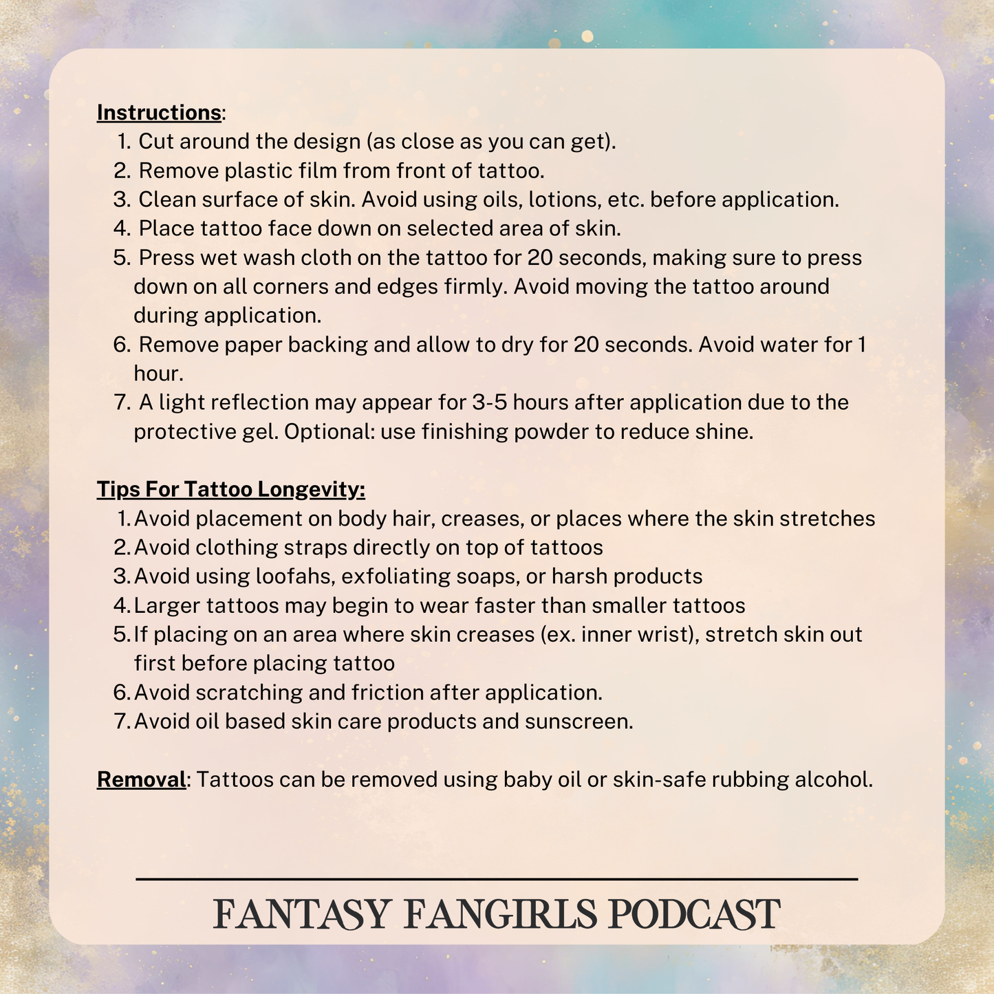 Fantasy Fangirls Temporary Tattoo Sheet