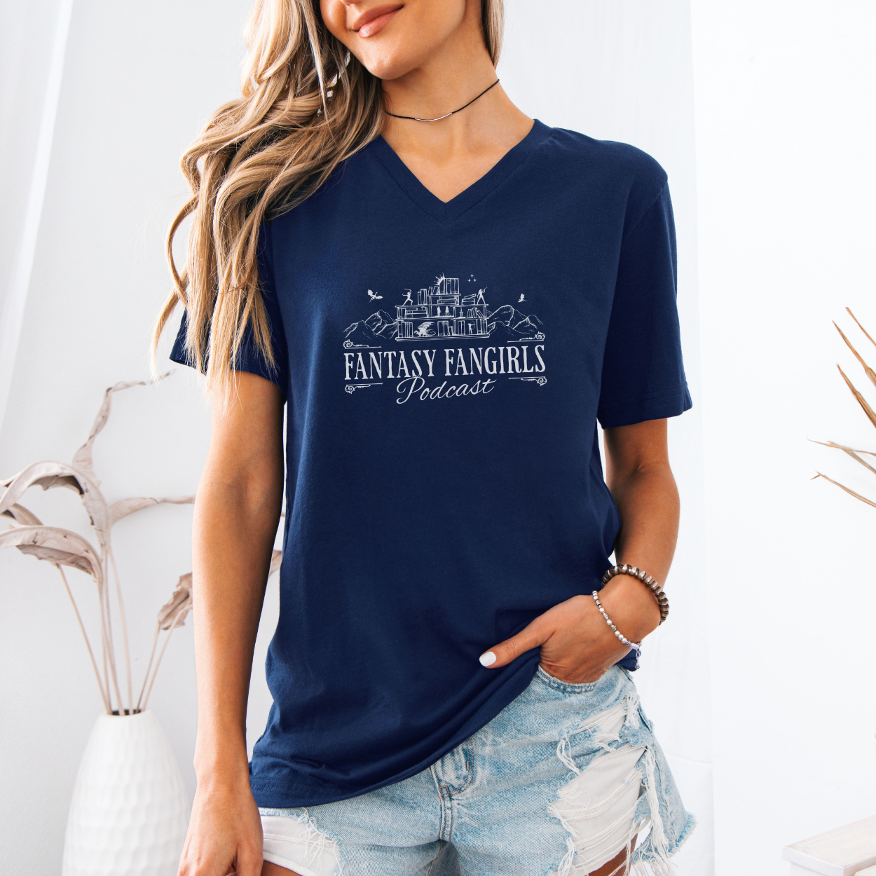 The FMC Bookshelf Unisex Sleeve V-Neck Tee